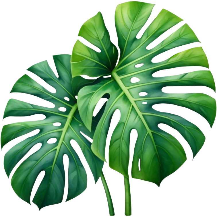 A lush monstera plant with large, split leaves, depicted in watercolor with realistic shading and texture.
 emoji
