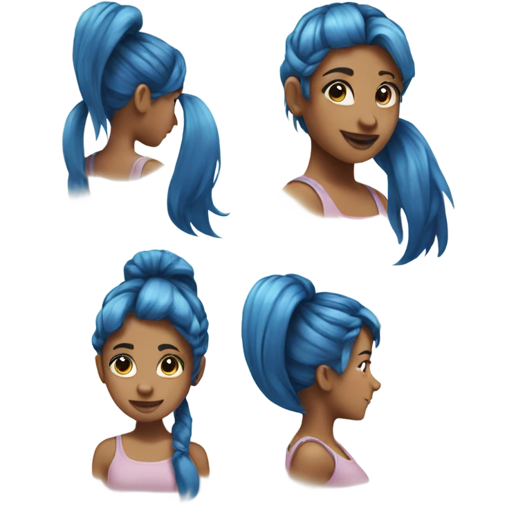 Girl with blue hair and square hair ties and two blue ponytails emoji