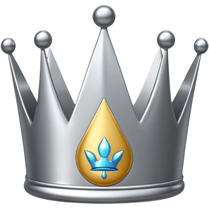 A luxury silver crown emoji, chrome metallic finish, smooth rounded edges, subtle sparkle, polished reflective surface, cute proportions, iOS emoji style, centered on a clean white background, soft studio lighting, no outlines emoji