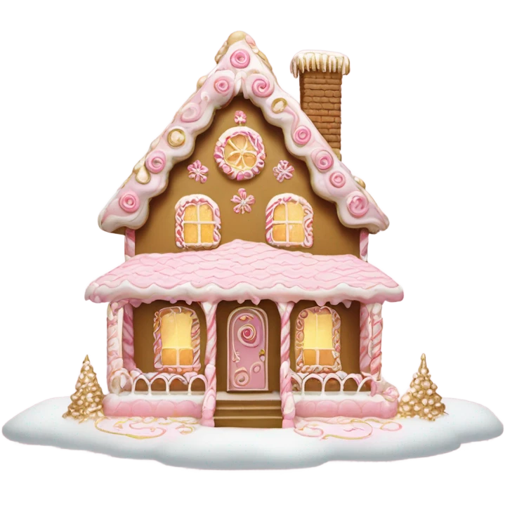 light pink and gold and white gingerbread house emoji