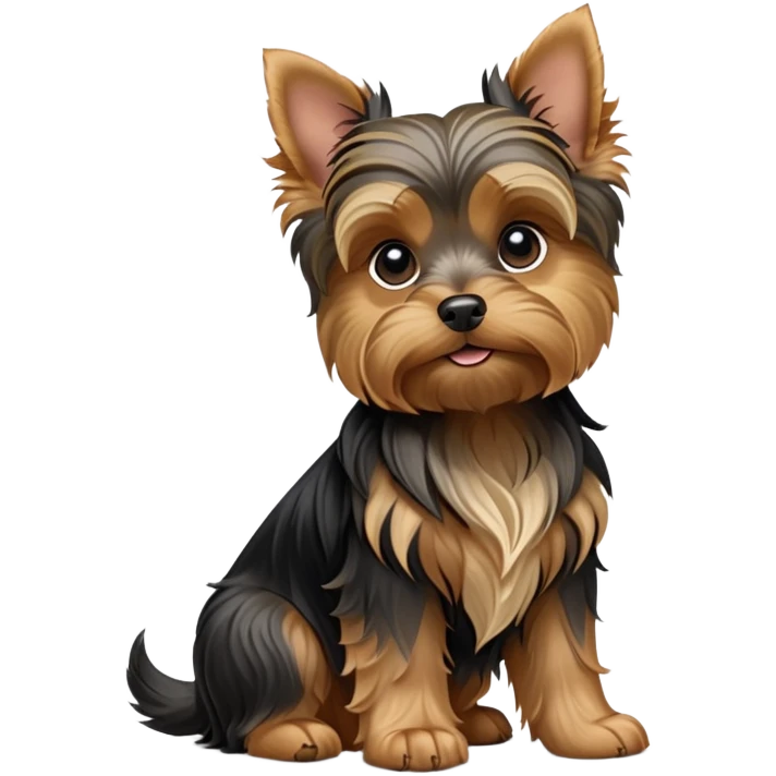 cinematic-[yorkshire terrier]-realistic-full-body-sitting-emoji,-tail-resting-loosely-beside-its-paws,-head-tilted-dramatically,-wavy-[black and tan-fur,-simplified-yet-realistic-focused-features,-highly-detailed,-glowing-with-an-almost-sarcastic-glow emoji