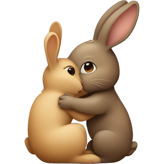 Brown bunny hugging beige bunny emoji