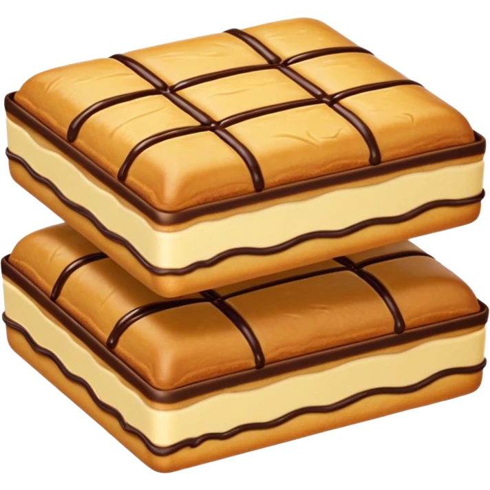 golden-brown rectangular pastry with flaky layered texture and two visible lines of dark chocolate at the ends, glossy surface with gentle folds and buttery sheen, slightly puffed from baking, soft lighting, subtle shadows, emoji scale emoji