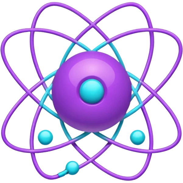 minimalistic atom, neon purple (#8B5CF6) and cyan (#00E0FF), representing Atom team creativity and innovation, clean tech design emoji