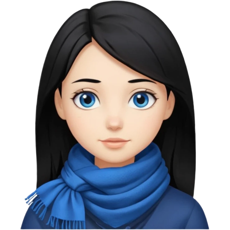 Girl with black hair thats about shoulder lenght with blue eyes covering their neck emoji