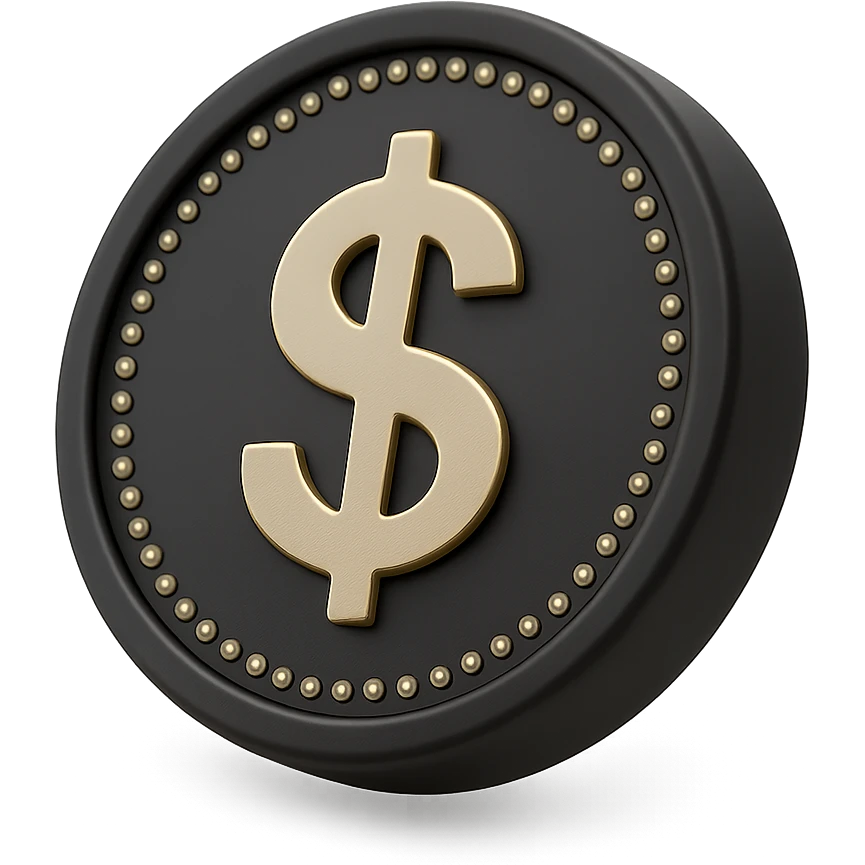a coin with a dollar sign in 3D black style emoji