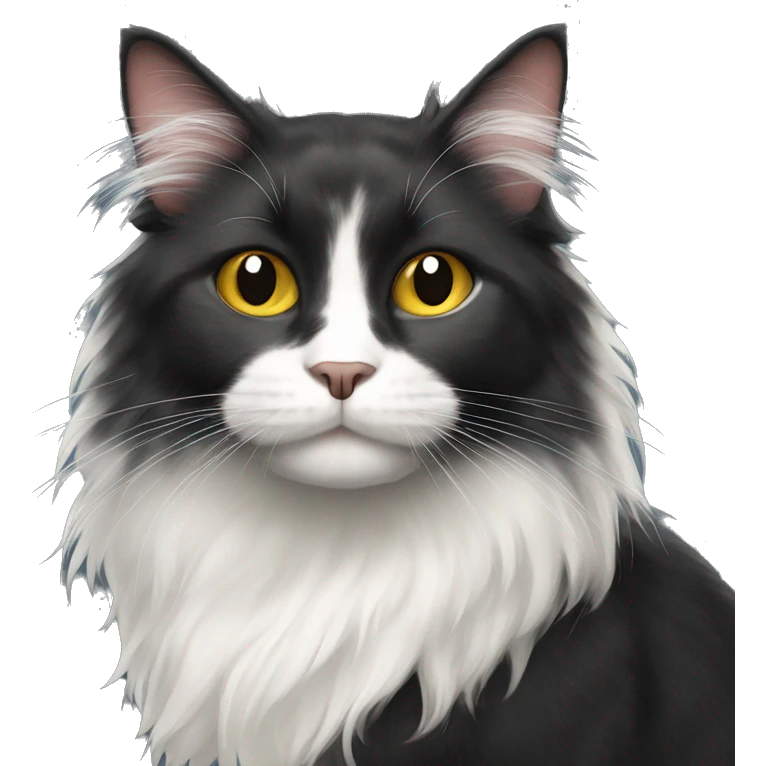 black cat domestic long-haired with white spot emoji