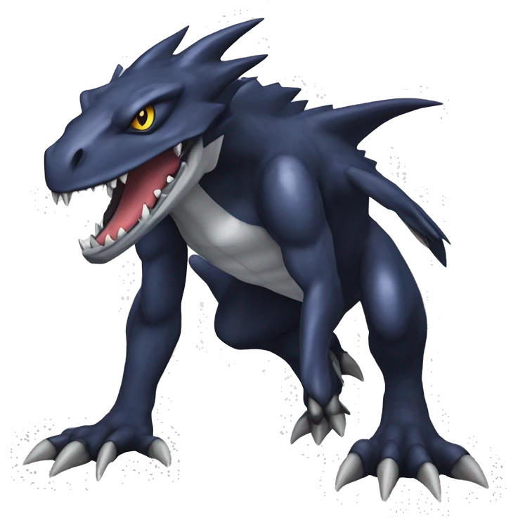 Black, Cool, Edgy, Garchomp-Nargacuga-Sergal Fakémon-Digimon with sharp markings,  full body emoji
