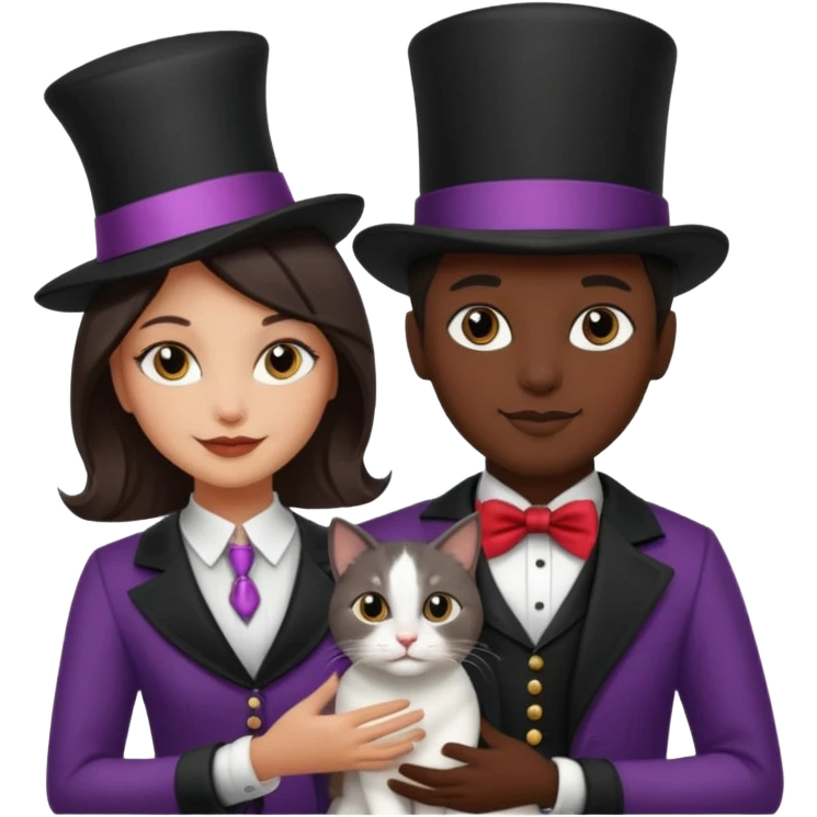 magician couple and their pet cat emoji