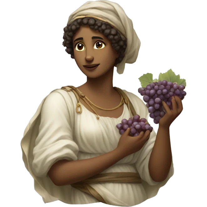 Sappho holds a bunch of grapes in her hand emoji
