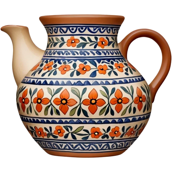 Cinematic Realistic image of a piece of Bolesławiec pottery, rendered with intricate, hand-painted designs and detailed textures, set against a softly illuminated backdrop that highlights its artisanal beauty emoji