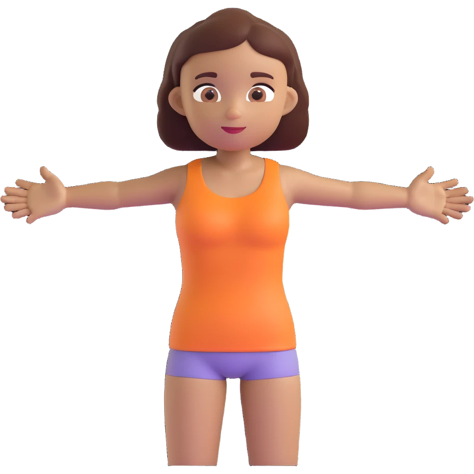 Slightly increase the volume of the upper body of the girl, significantly spread them apart from each other, make the skin color the same for both characters, keep the cartoonish 3D style. emoji
