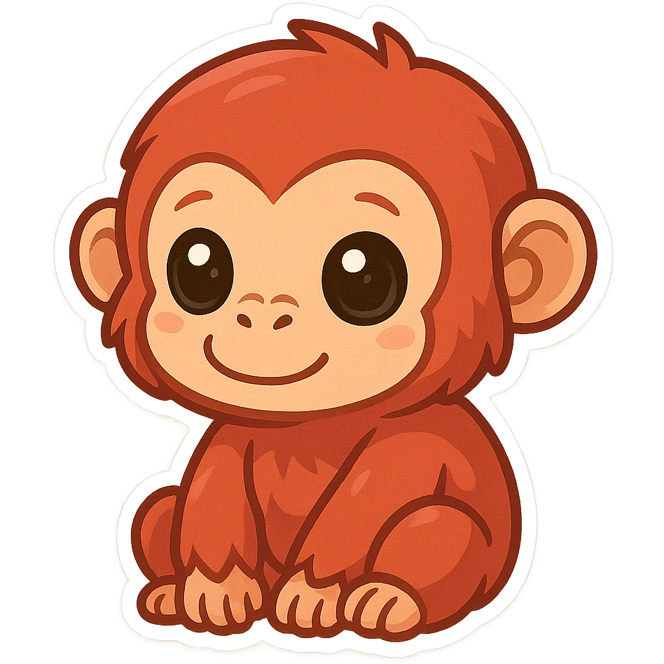 red ape, cute and chibi, big eyes, soft shading emoji