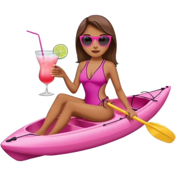 Female in pink kayak with cocktail in hand at the beach emoji