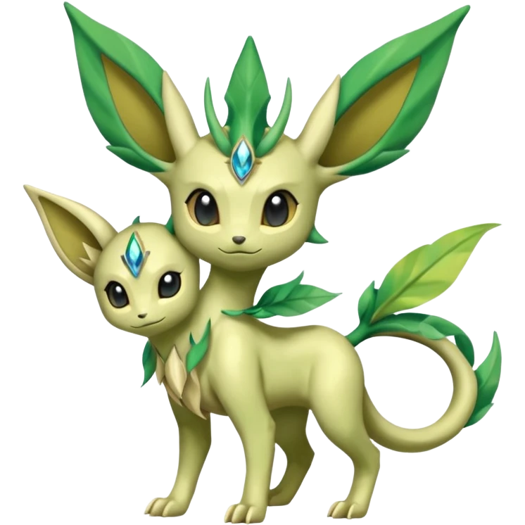 Shiny Aural Leafeon-Keldeon-Celebi-Amaura-Salandit-Fakémon-fusion (full body) emoji
