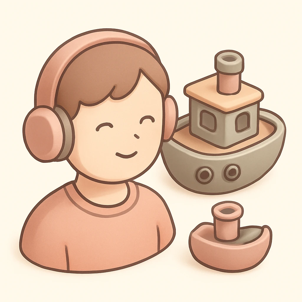 person with short hair and headphones, soft line avatar style, gentle lines and pastel hues emoji