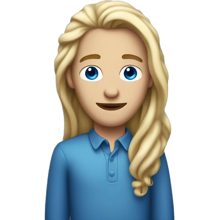 white skin dark Blond man with long face, hair sticking up blue eyes emoji