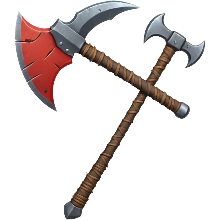 savage barbarian axe object icon, spiked double blade, battle-worn metal, scratches, heavy fantasy weapon, 3D cartoon, mobile game icon style, centered, clean background, no text, no watermark emoji