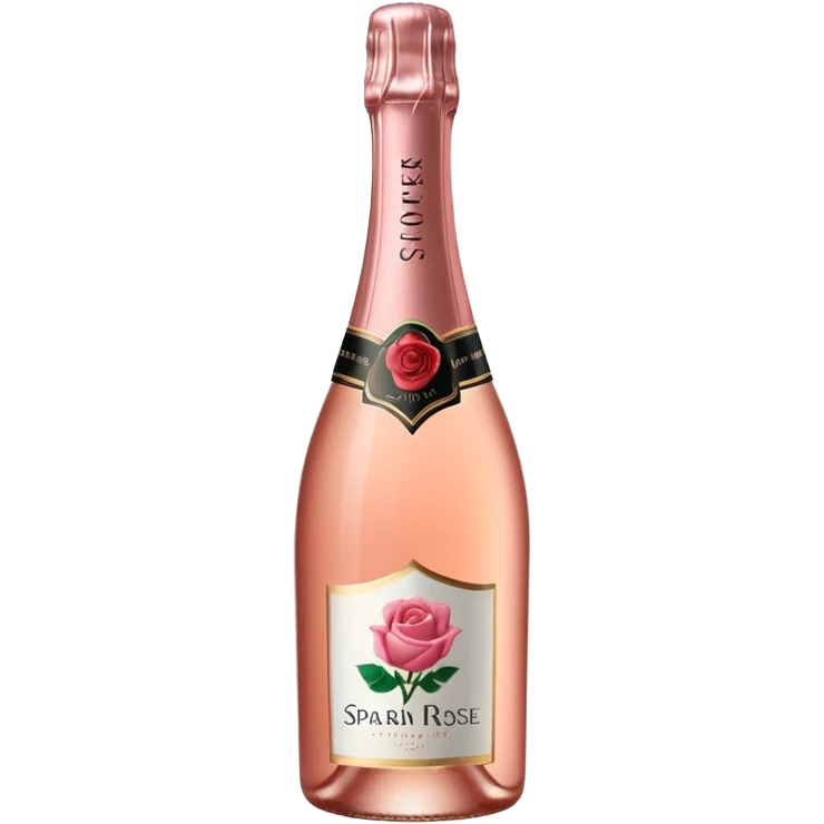 bottle of sparkling rosé champagne with a rose logo on the label, tilted up and to the right, no glass emoji