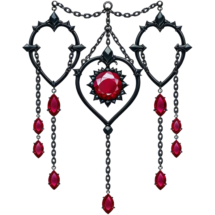 Epic gothic Hanging suncatcher, chains with shiny sparkly with ruby-gemstones and obsidian-gemstones,  emoji