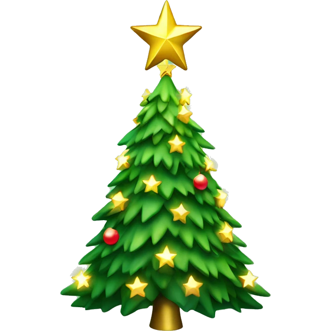 Green Christmas tree with rainbow lights and gold star on top emoji
