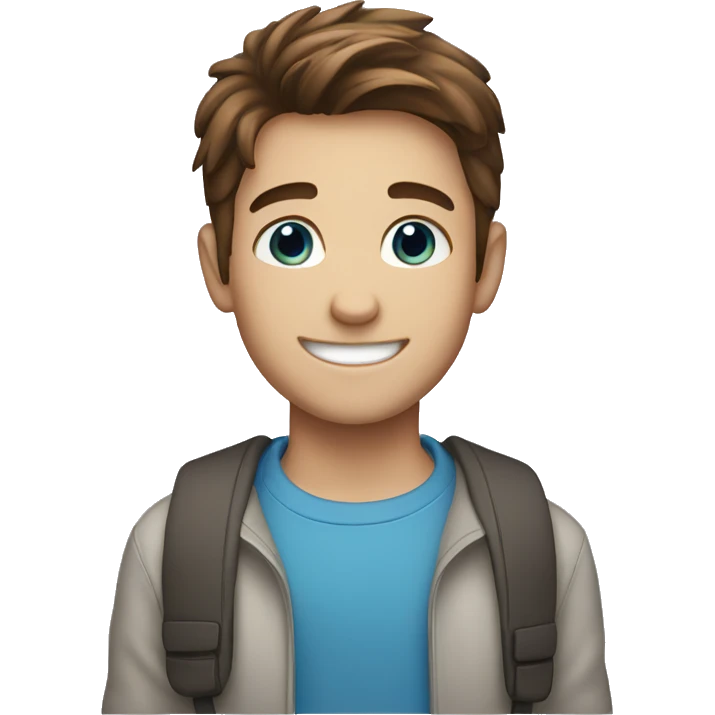 smiling boy with brown hair and blue eyes emoji