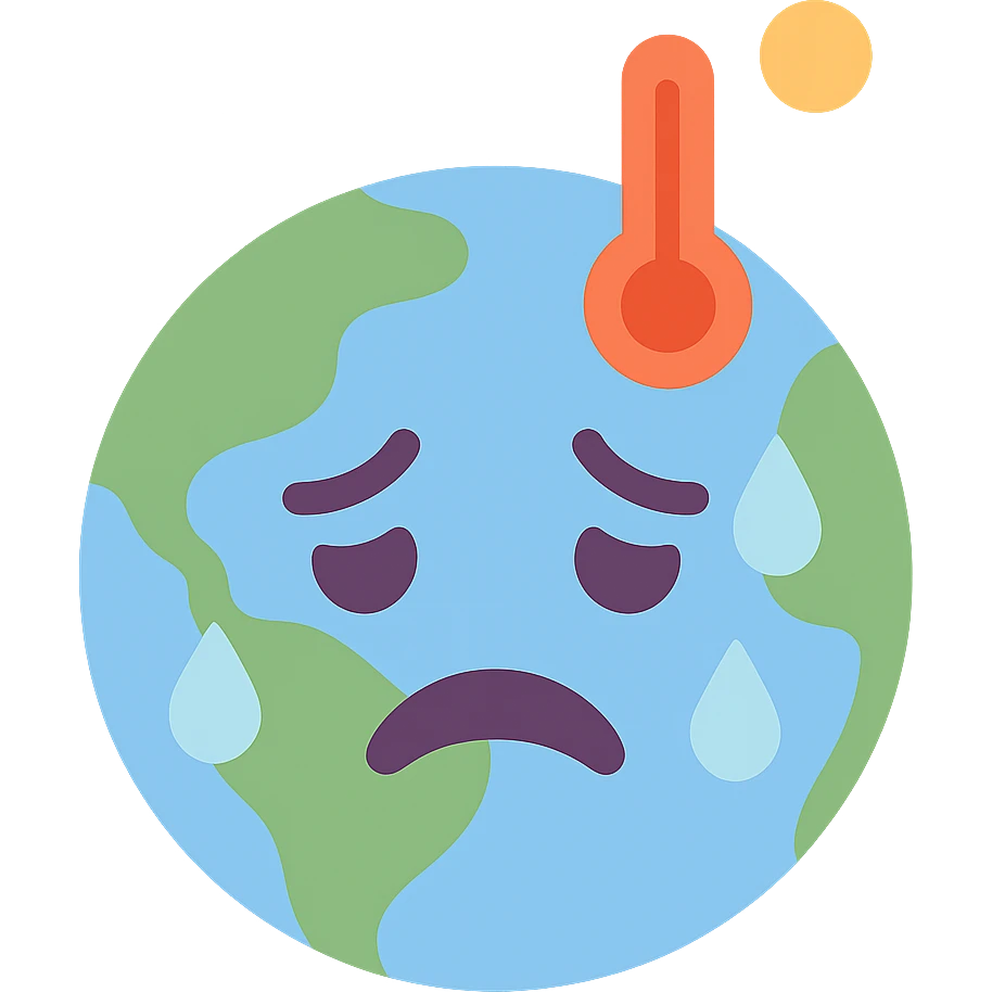 globe sweating with high temperature, looking distressed emoji