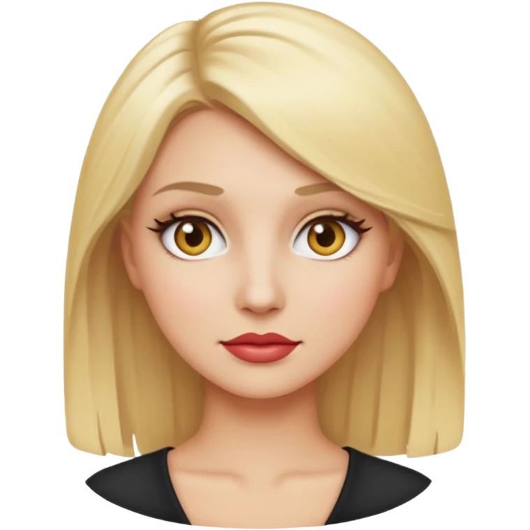 Woman with blonde hair, gray eyes, makeup, emoji style emoji
