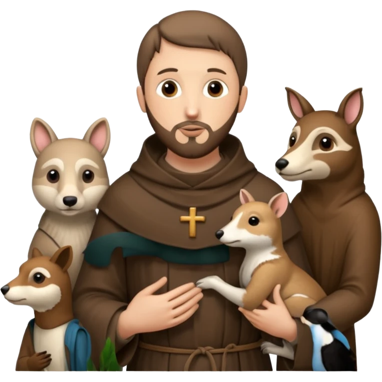 Saint Francis of Assisi cartoon modern type with animal to be used as an AI crfreation in HeyGen.com emoji