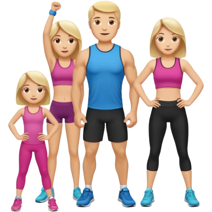 Blonde mother, brunette father and brunette 13 year old daughter working out together emoji