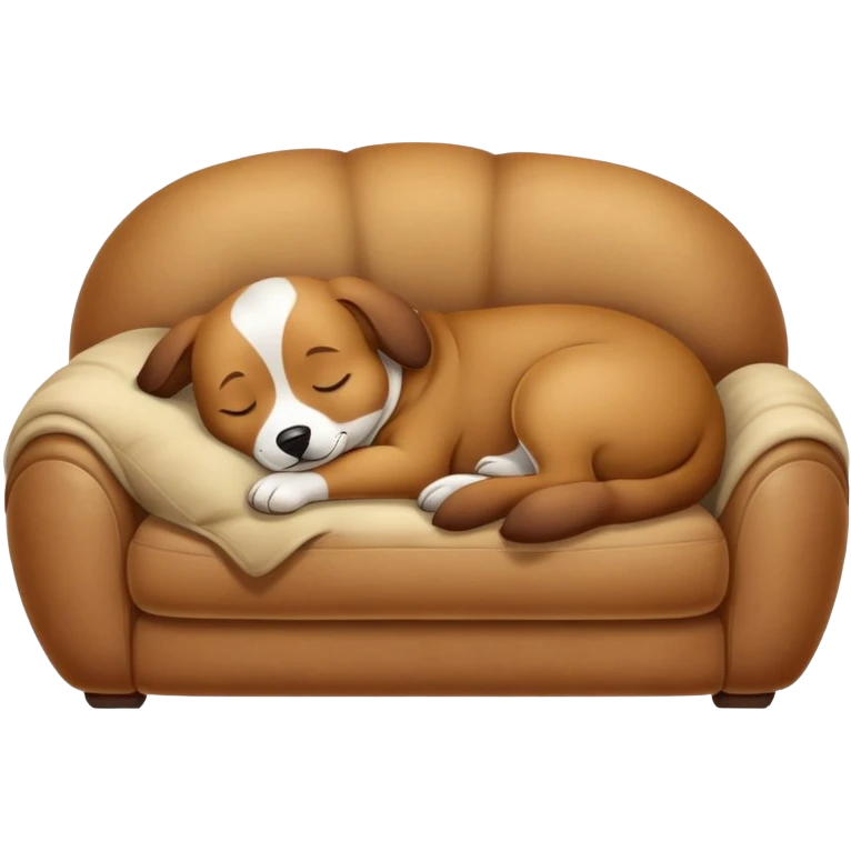 Potato-shaped dog sleeping on a couch in a room — true couch potato dog emoji