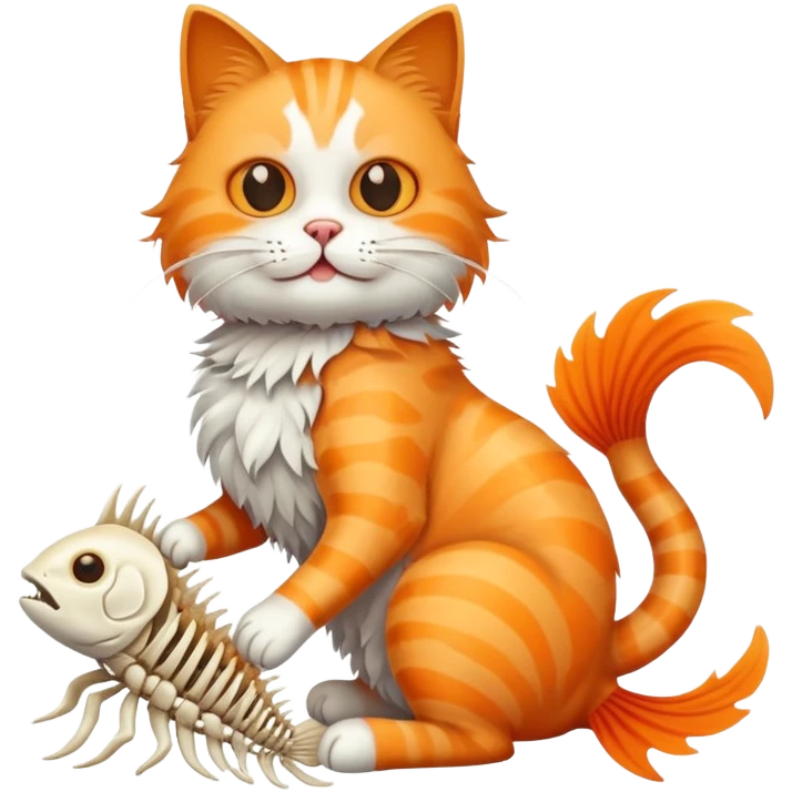 cat full body sitting with fish skeleton with fins and bones in mouth emoji