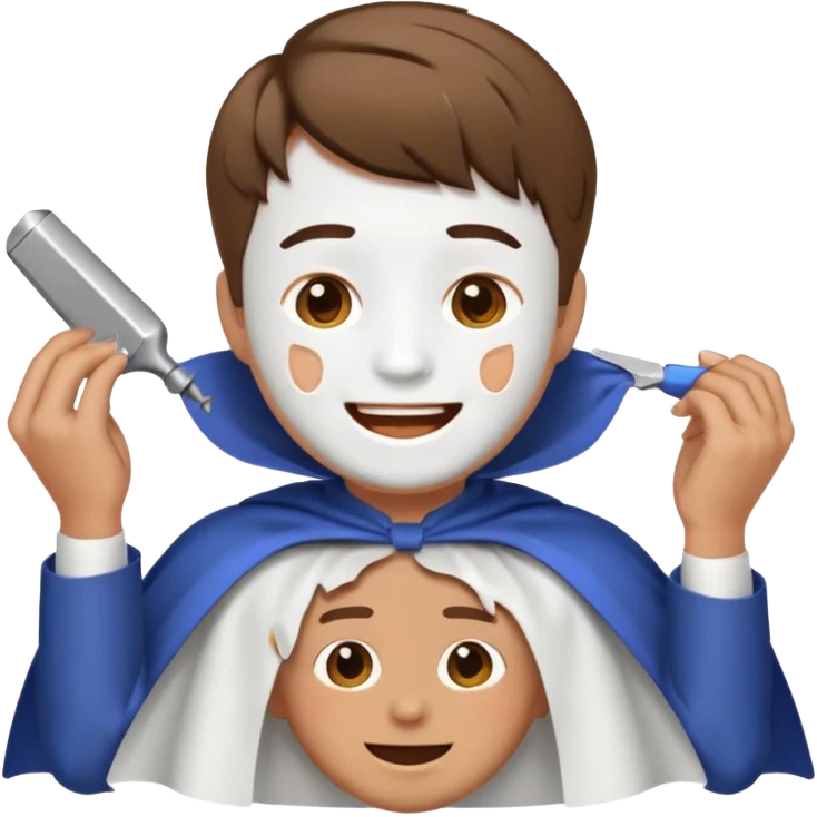 Facebook style laughing emoji getting a haircut emoji