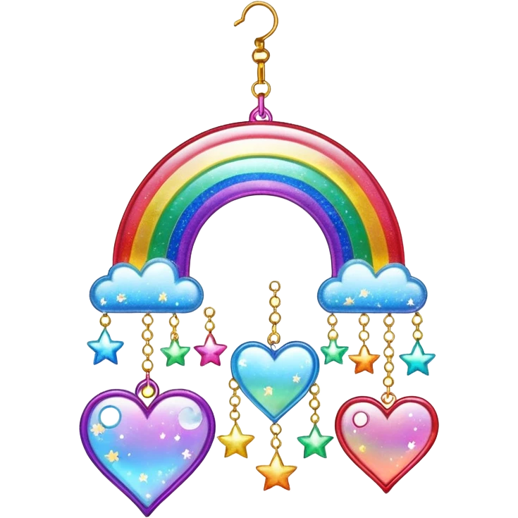 Sparkly glittery aesthetic Iridescent rainbow suncatcher hanging hearts and tiny stars emoji