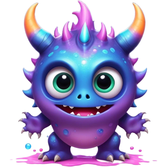 3D, create an image of a cartoon monster with big eyes, thomas kinkade and paul lehr, pixar cute character design, by Anne Stokes, splashes of neon galaxies, adorably cute, drew struzan inspiration, by Wojciech Korneli Stattler, beautiful mattepainting emoji