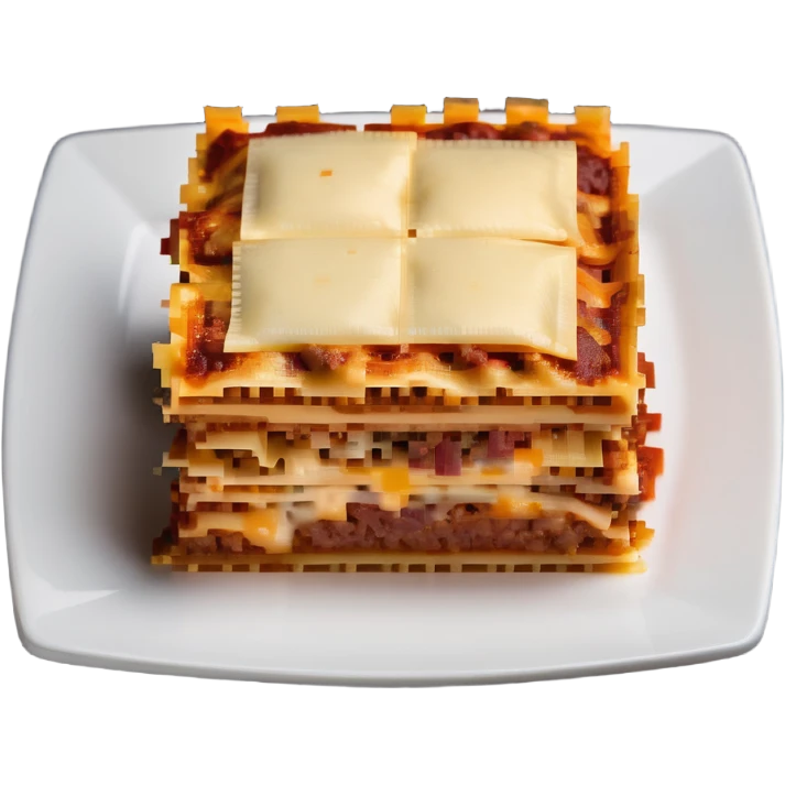Square piece of lasagna with distinct layers of pasta, meat, and cheese emoji
