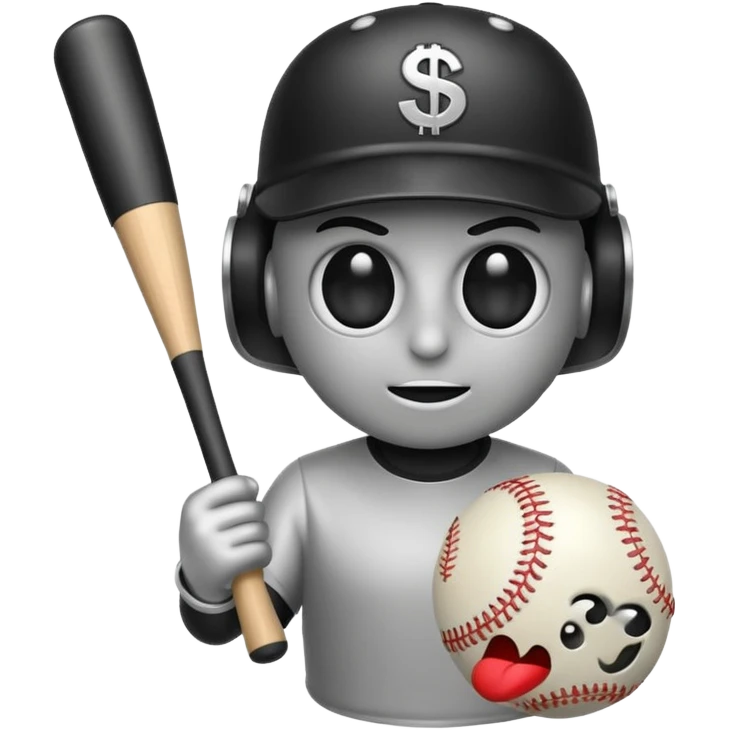 Bomb emoji holding a baseball bat with money sign eyes emoji