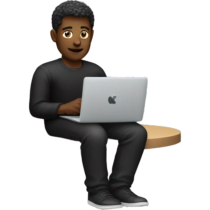 Man seating with MacBook with black shirt emoji