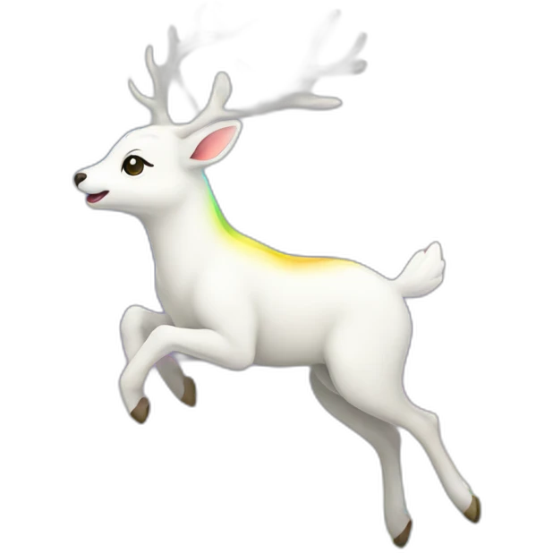 Flying white deer with rainbow emoji