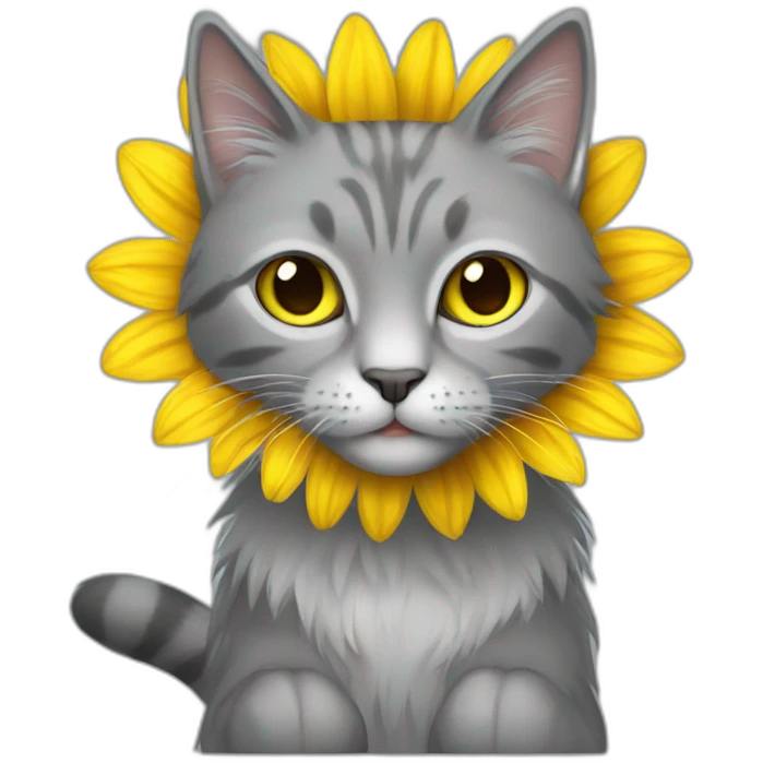 Long hair grey cat with Sunflower emoji