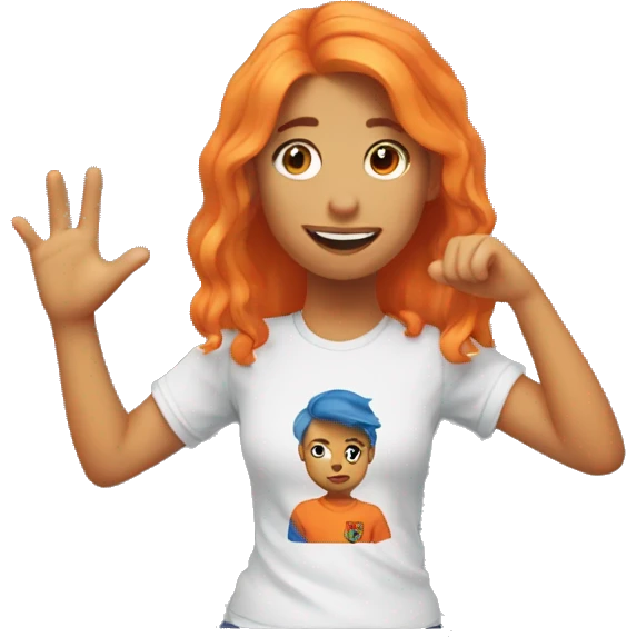 Girl with barcalona t-shirt with orange hair and doing like with her hand emoji