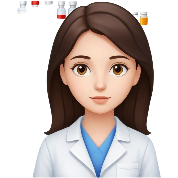 Young brunnete girl working in pharmacy emoji
