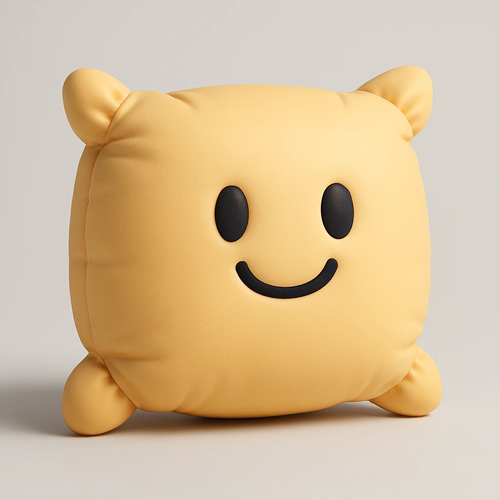 a cartoon-style pillow with a happy face emoji