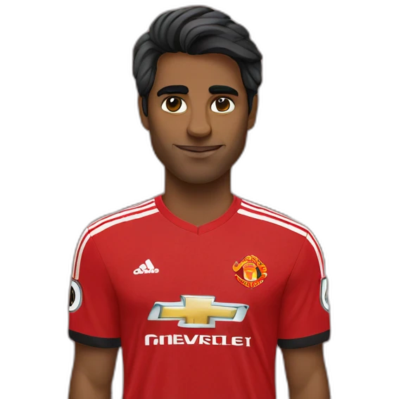 Indian south african with nice hair in Manchester united shirt emoji