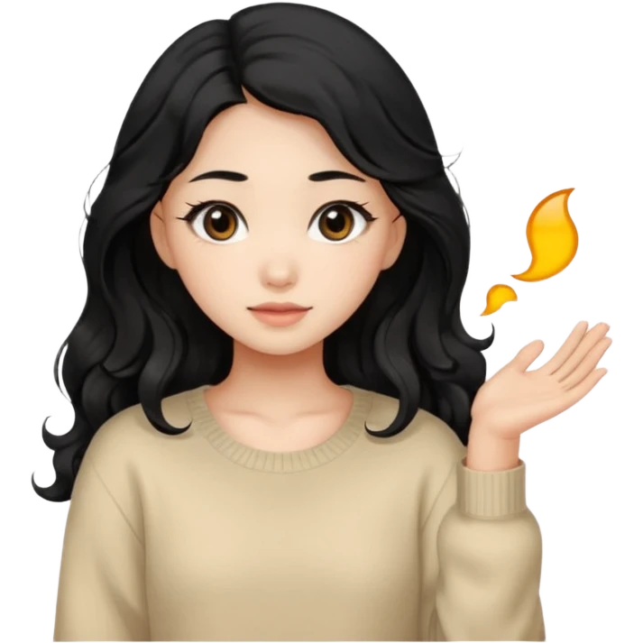 Beautiful girl,Black hair, wavy long hair,Black eyes,Chinese, beige sweater  emoji