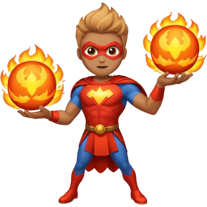 A superhero with two fireballs on his hand emoji