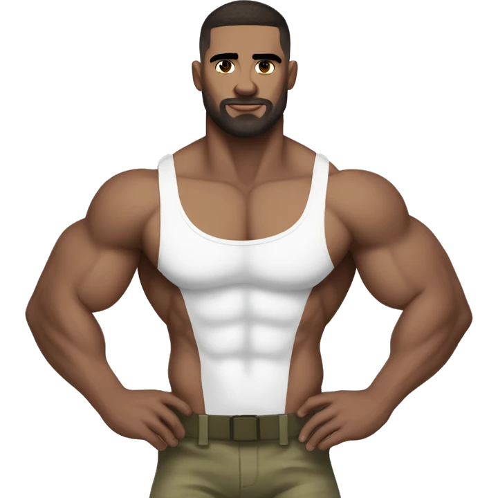 White skin, dark brown hair, hairy body, Bodybuilder, high and tight military haircut, wearing white underwear emoji