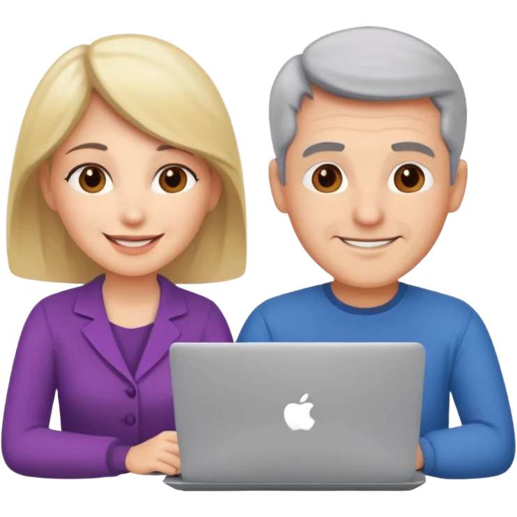 a middle aged man and a womanlooking at laptop and writing and smiling emoji