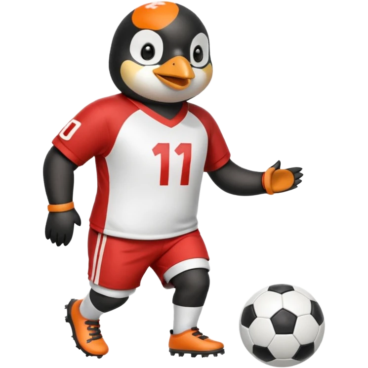 a penguin playing football with jersey and shorts  emoji