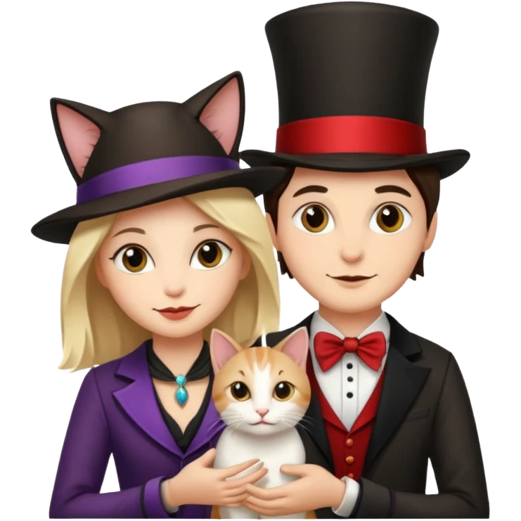 magician couple and their pet cat emoji